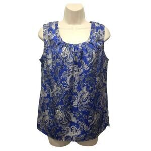 Talbots Blue Paisley Satin Sleeveless Blouse Women’s Small Scoop Neck